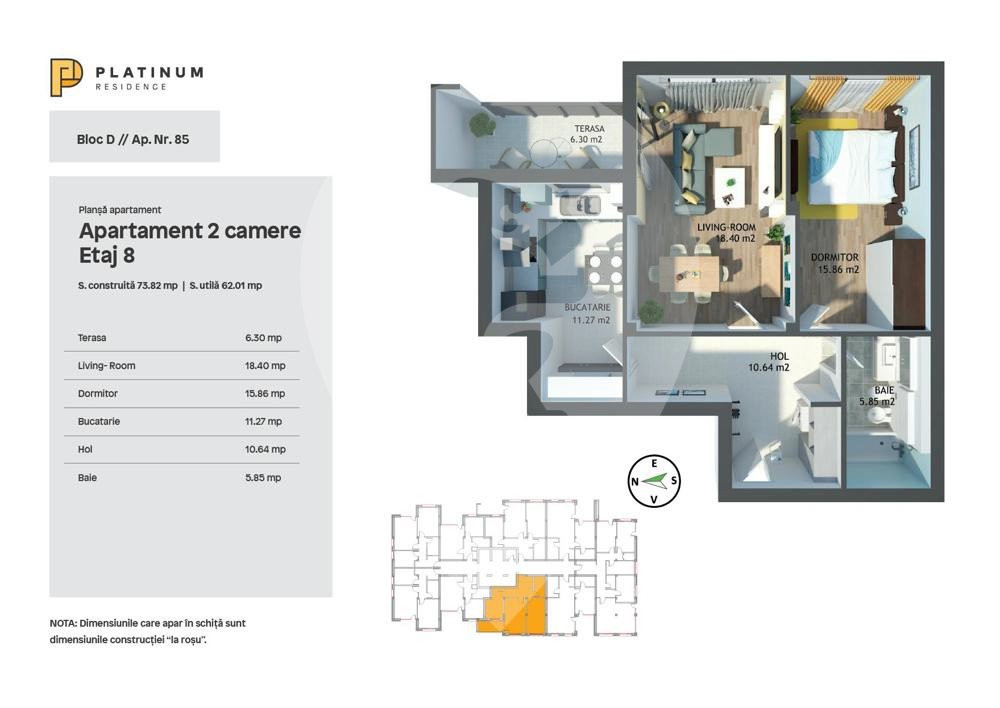 Apartament de inchiriat  nemobilat Platinum Residence