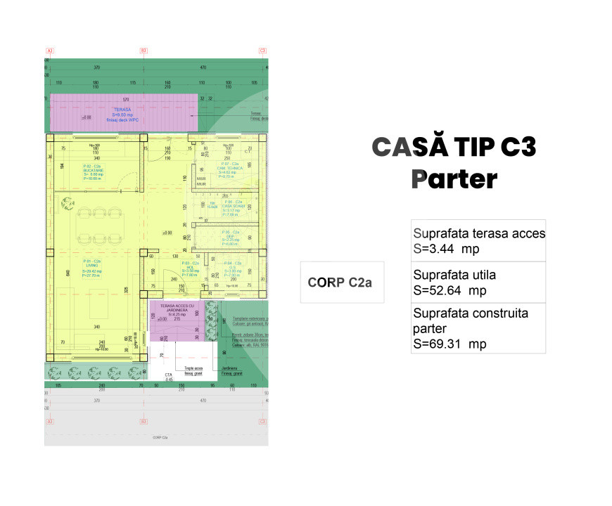 Casă tip duplex C3 – P+E, Popești Leordeni, terasă și curte – 235.000 €