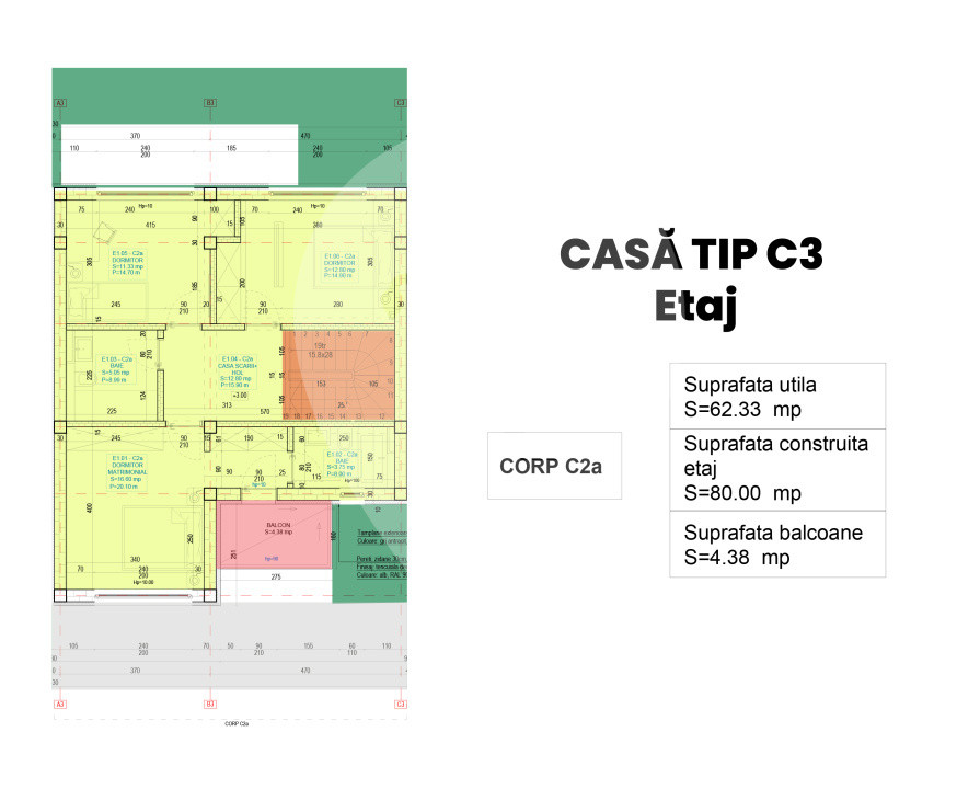 Casă tip duplex C3 – P+E, Popești Leordeni, terasă și curte – 235.000 €